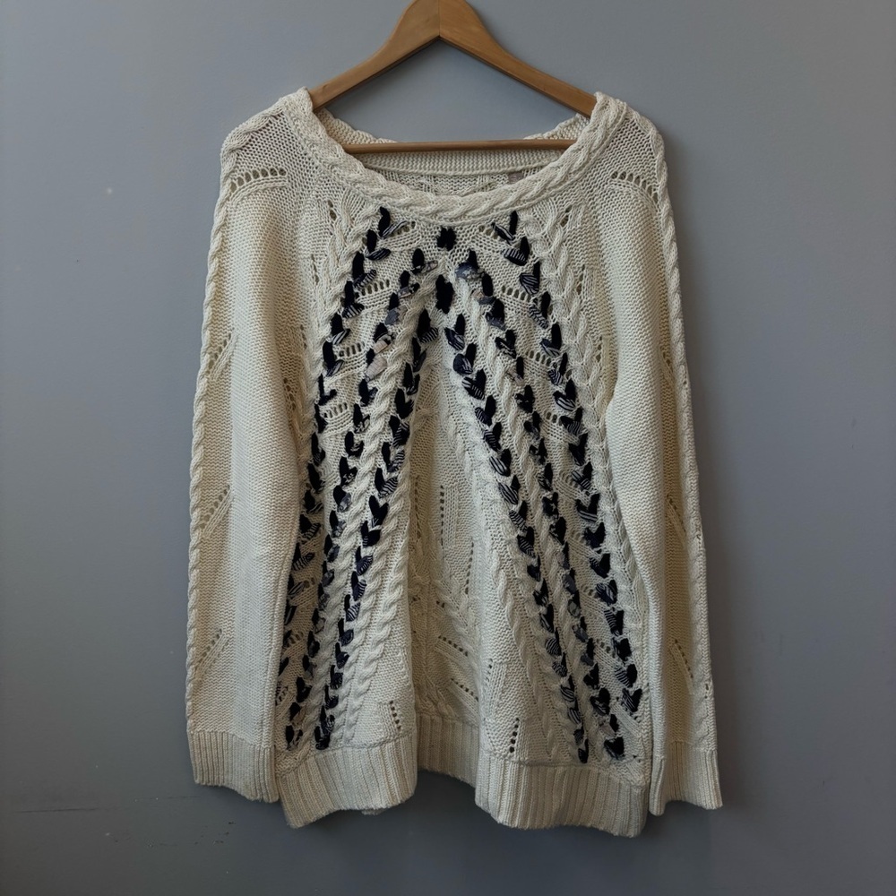 Knitted and Knotted XL Sweater cable knit ribboned